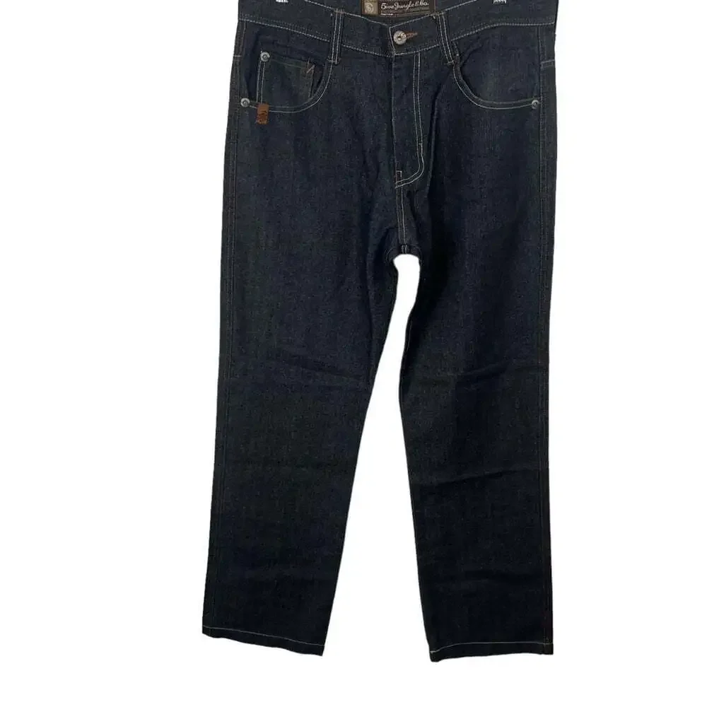 Streetwear Jeans 5ive Jungle High Rise Dark Wash Denim Straight Leg Structured